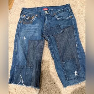 True Religion Blue Jean Shorts with Patchwork